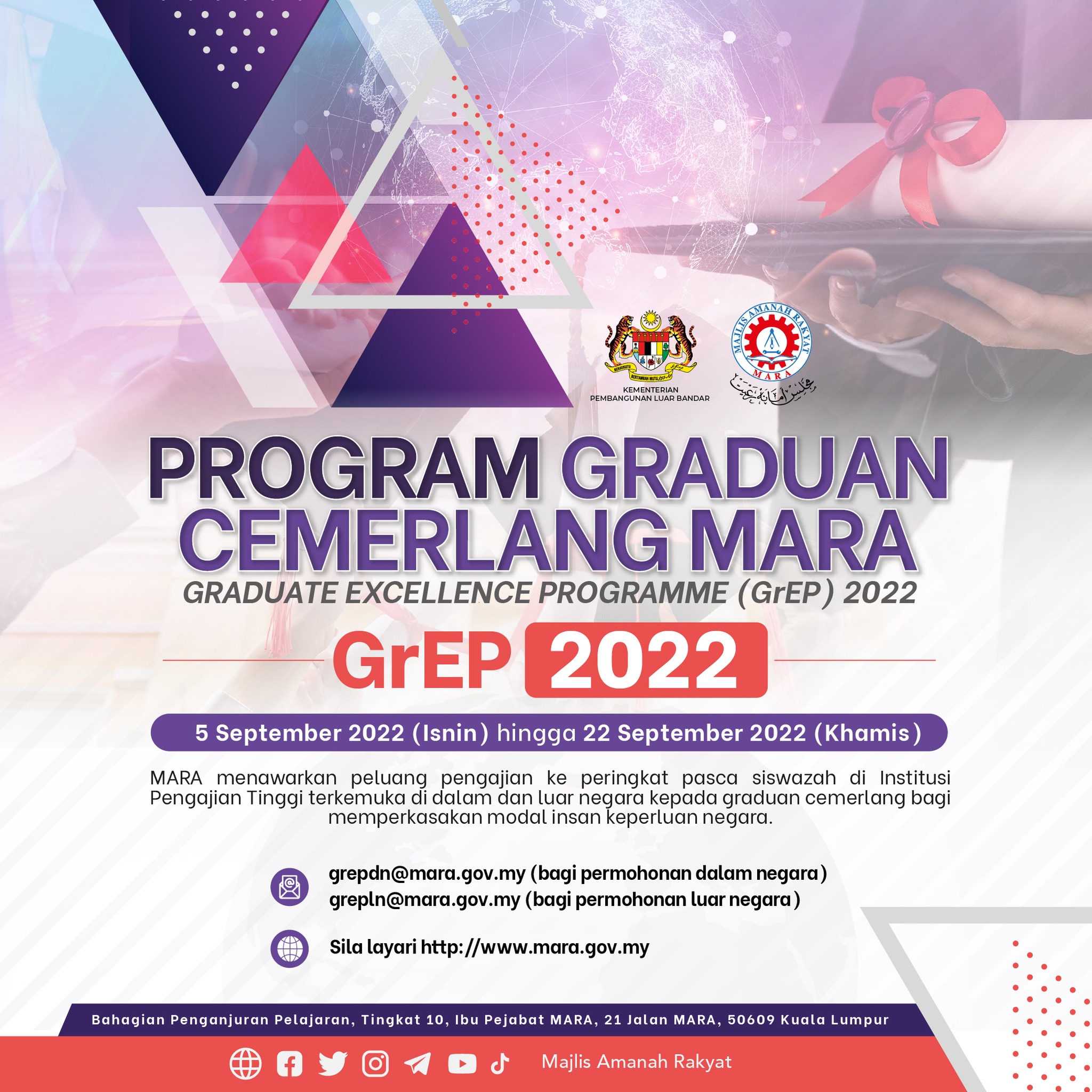 Permohonan GrEP 2022: Program Graduan Cemerlang MARA