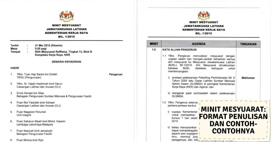 Minit Mesyuarat Format Penulisan Dan Contoh Contohnya